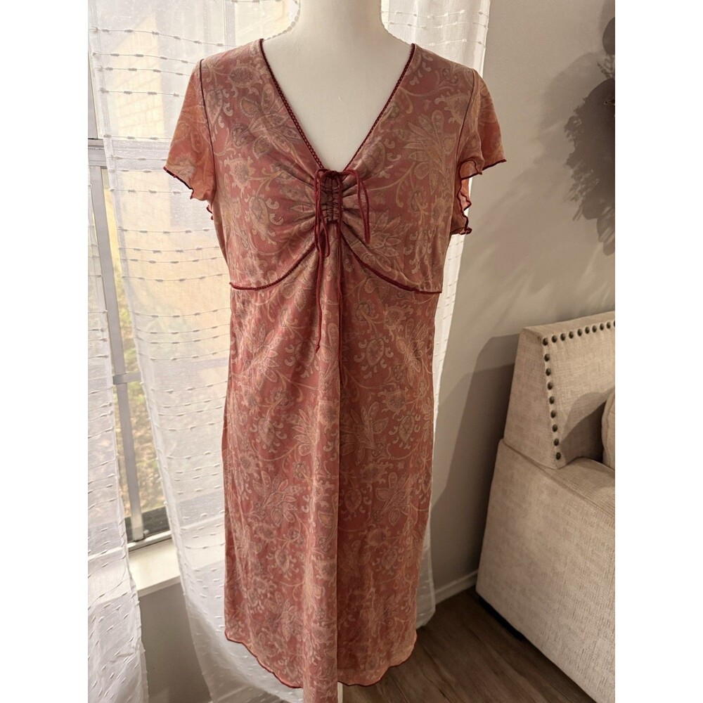 VTG Y2K Faded Glory Babydoll Dress Paisley Print Mesh Overlay Boho Grunge Era